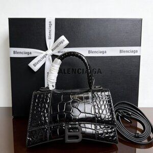 Balenciaga Hourglass XS Black Crocodile Handbag